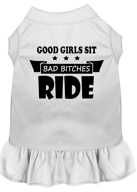 Bitches Ride Screen Print Dog Dress White Sm